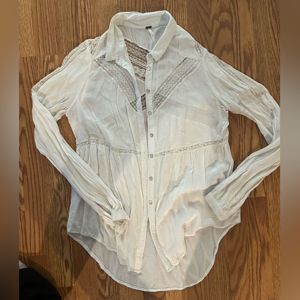 Free People Lace Trim Blouse